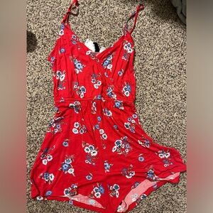 Divided red floral romper